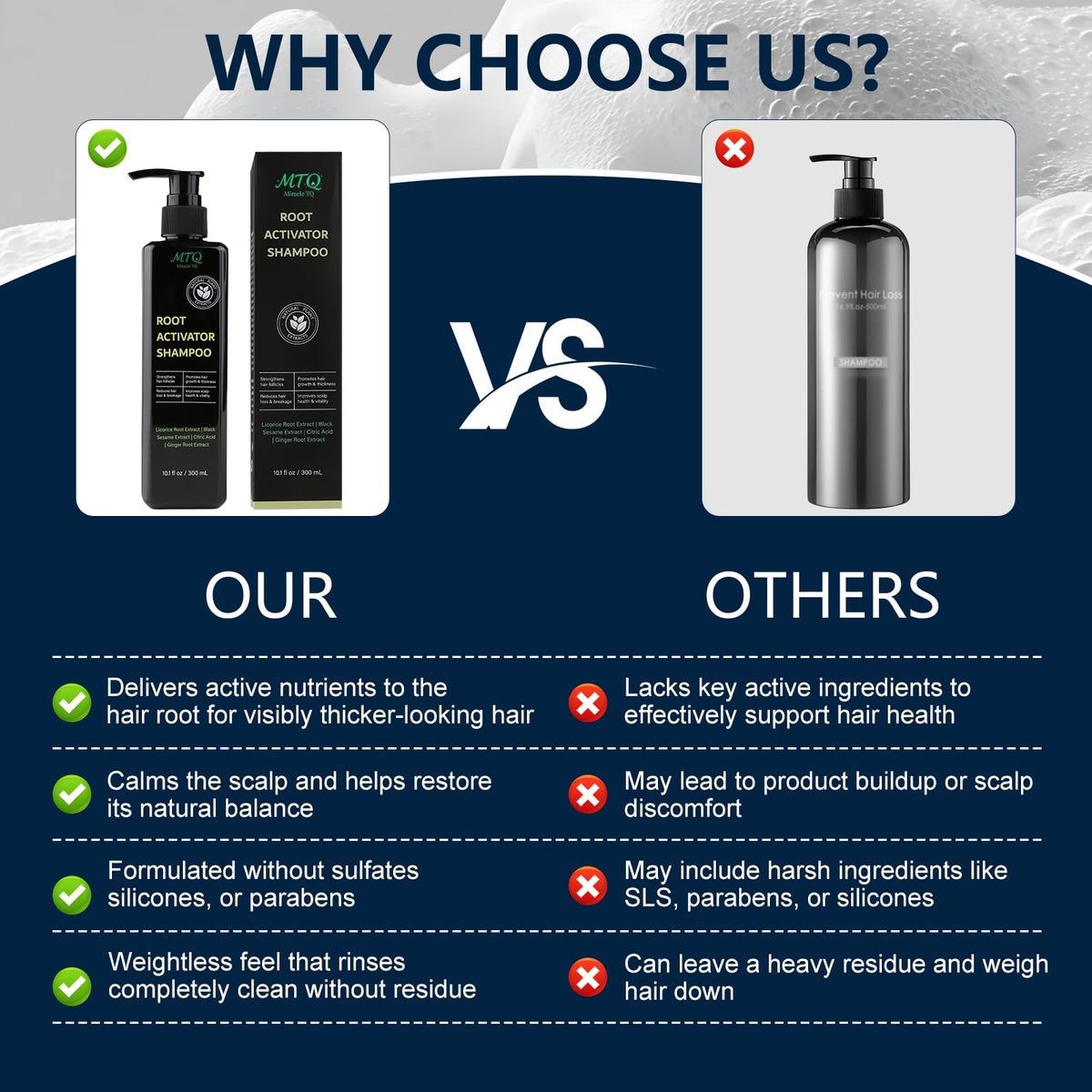 Miracle TQ shampoo on wet hair in shower illustrating cooling sensation