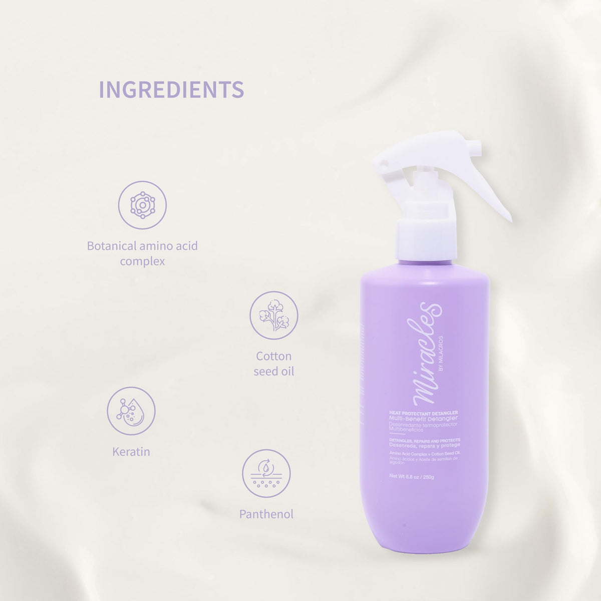 Miracles By Milagros being sprayed on wet hair to ease combing and reduce breakage