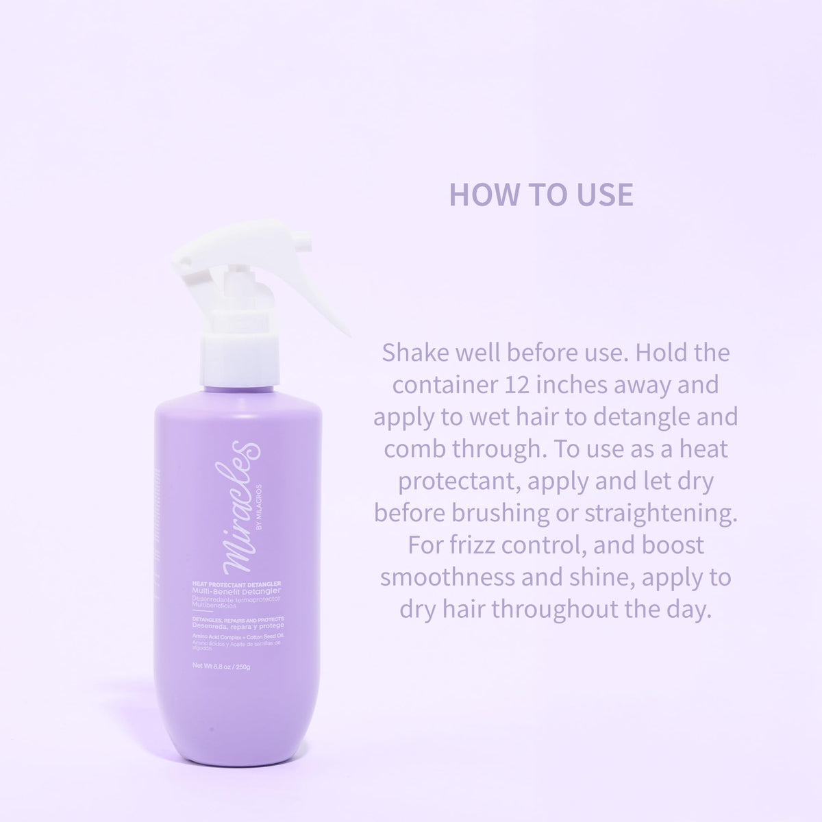 Miracles By Milagros used before flat ironing to protect hair up to 230°C