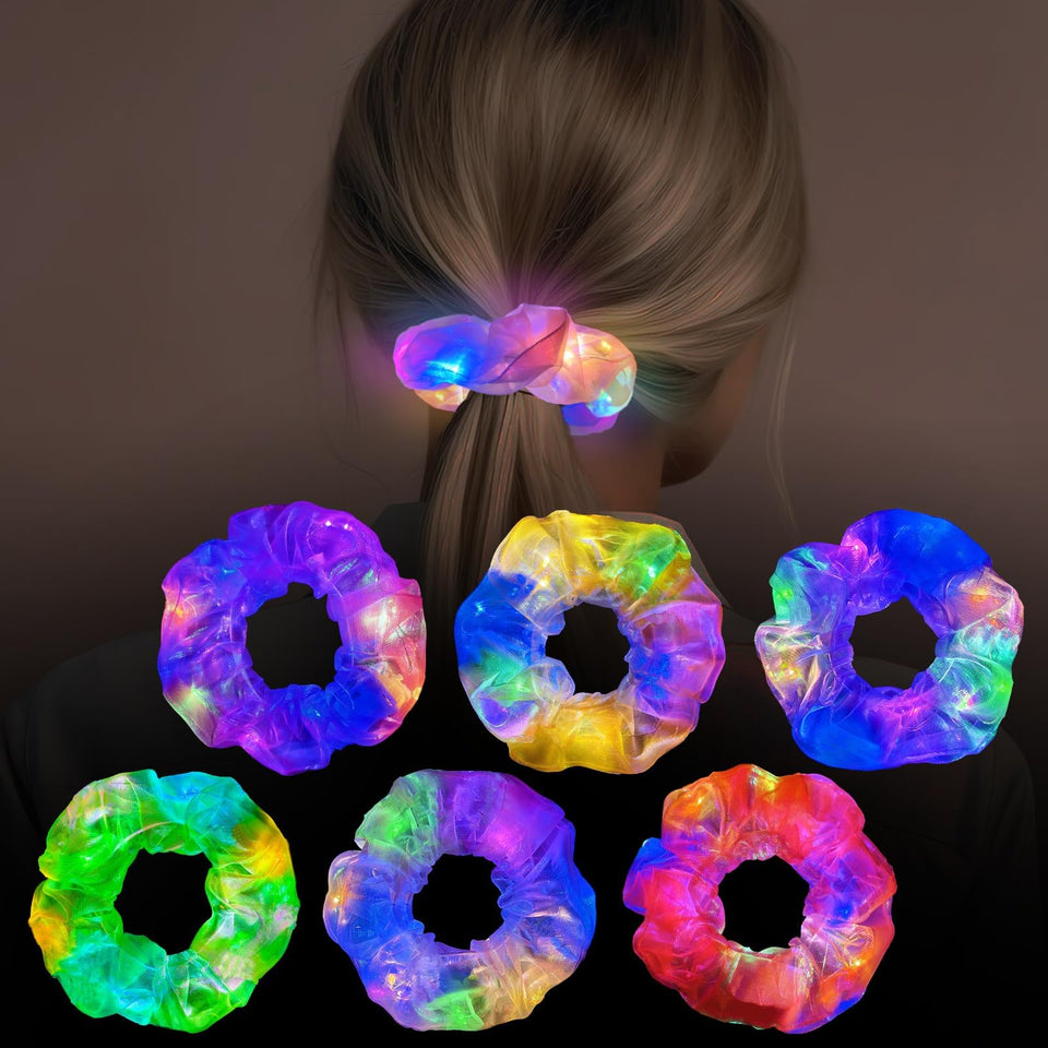 MiraWish front packaging showing six colorful LED scrunchies, great for gifts