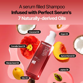 Mise En Scene bottle label detail, highlighting ingredient claims and premium scent benefit
