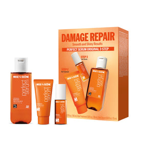 Mise En Scene travel set front packaging showing compact three-piece kit benefits