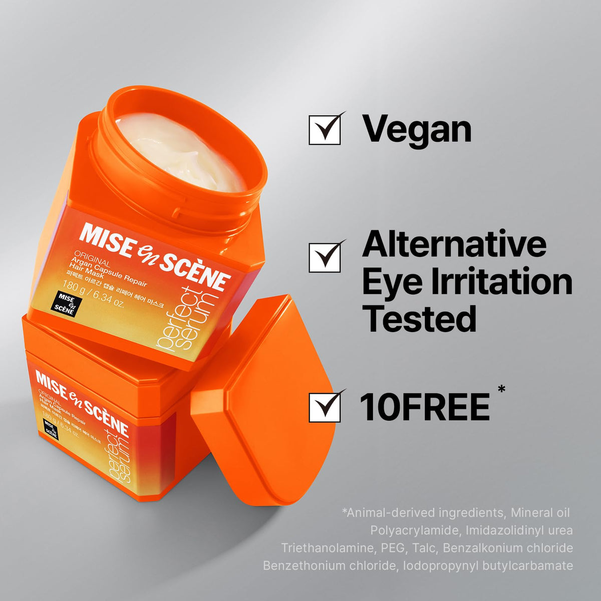 Mise En Scene mask on bathroom shelf styled for a premium at-home treatment scene