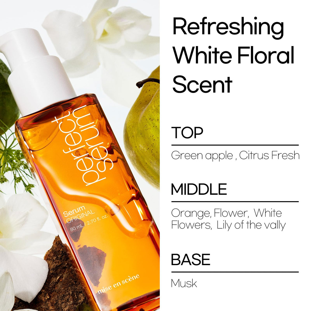 Mise En Scene product label detail listing clean-beauty ingredient highlights
