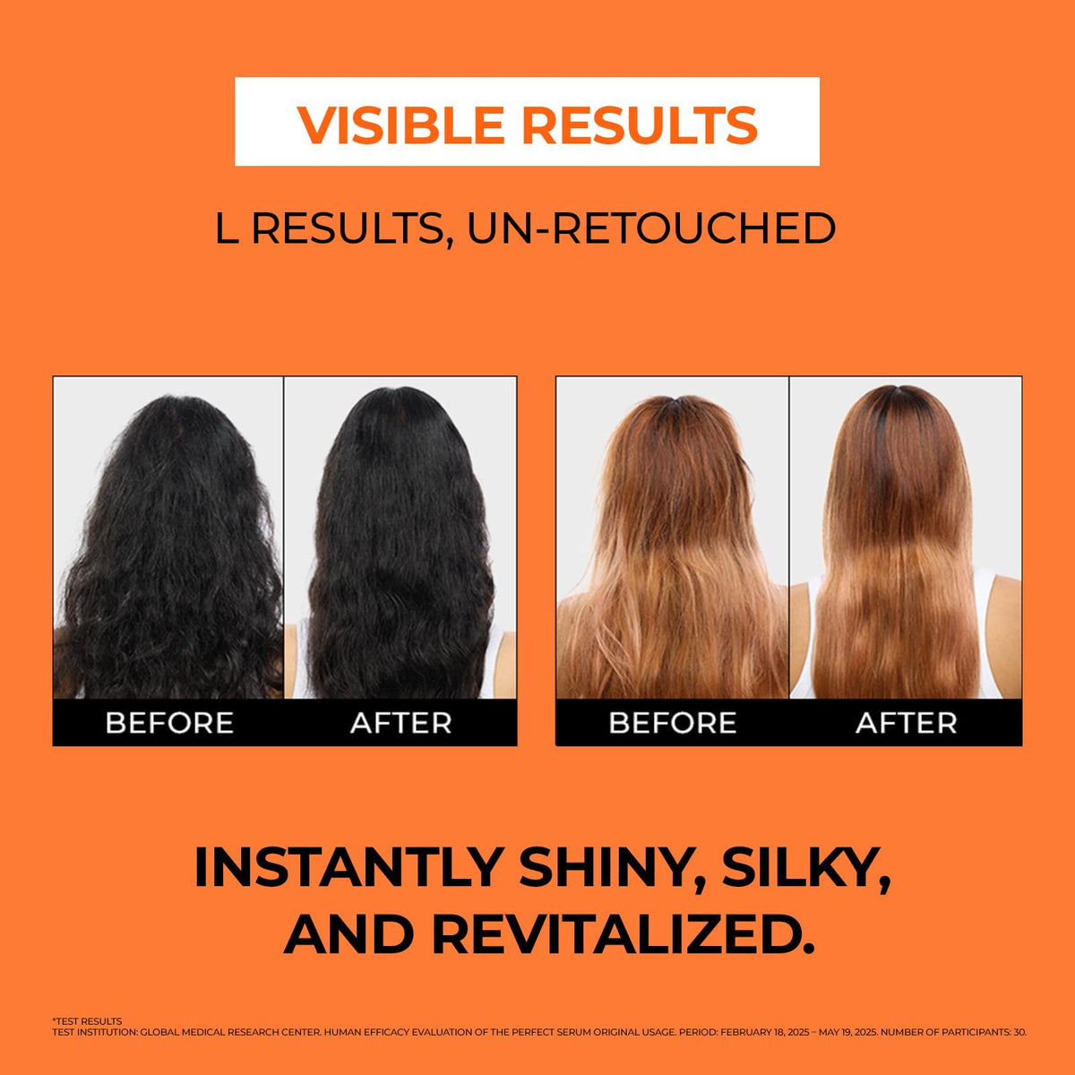 Before and after hair ends using Mise En Scene serum to improve appearance
