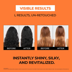 Before and after hair ends using Mise En Scene serum to improve appearance