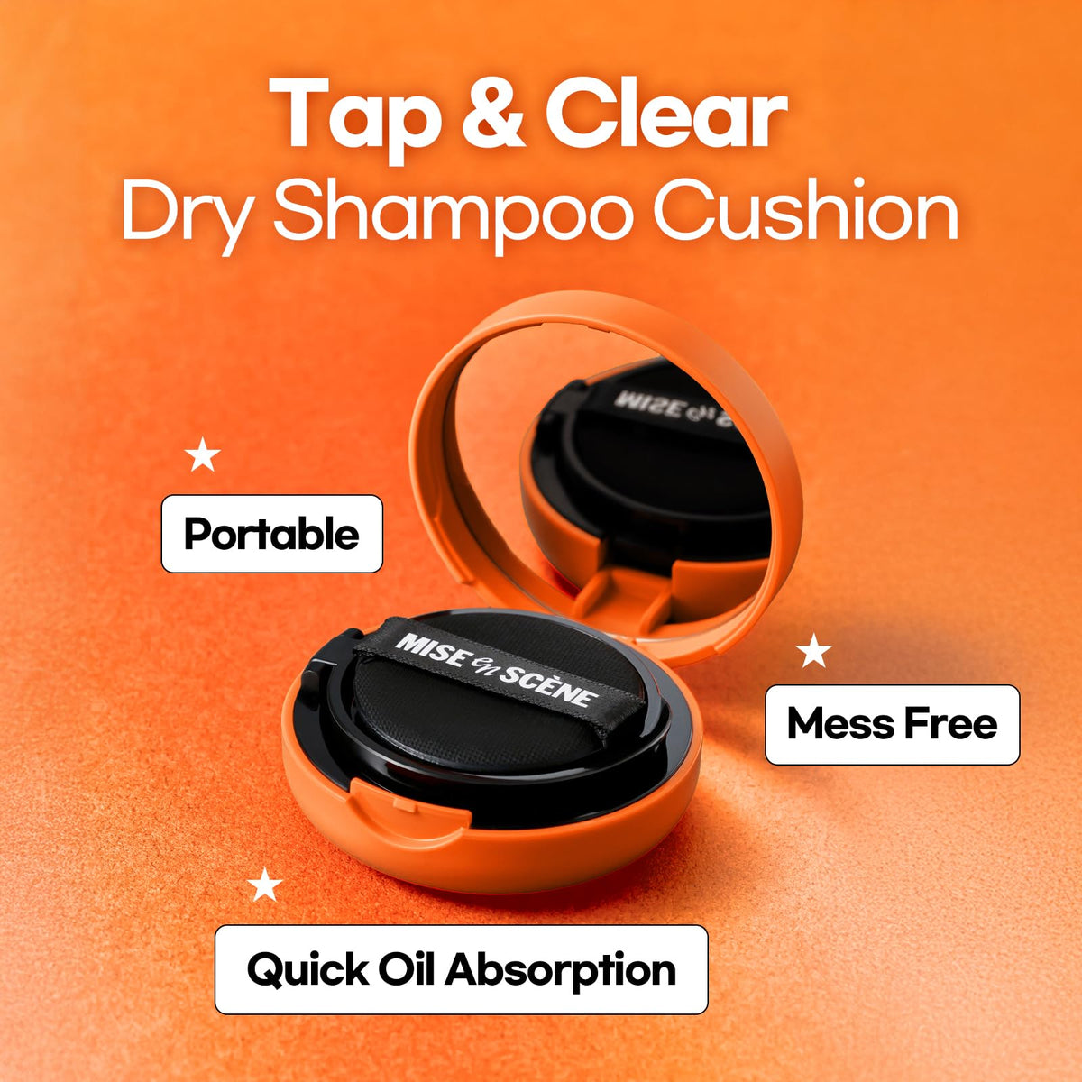 Mise En Scene open cushion revealing puff applicator for precise oil control