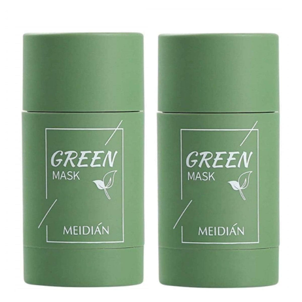 MISEDI front packaging showing two green tea mask sticks and benefits