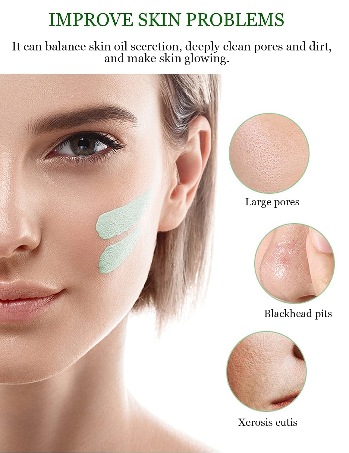 MISEDI close-up texture of green clay mask highlighting gentle absorbency