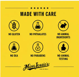 Miss Jessie's close-up label highlighting scent and conditioning benefits