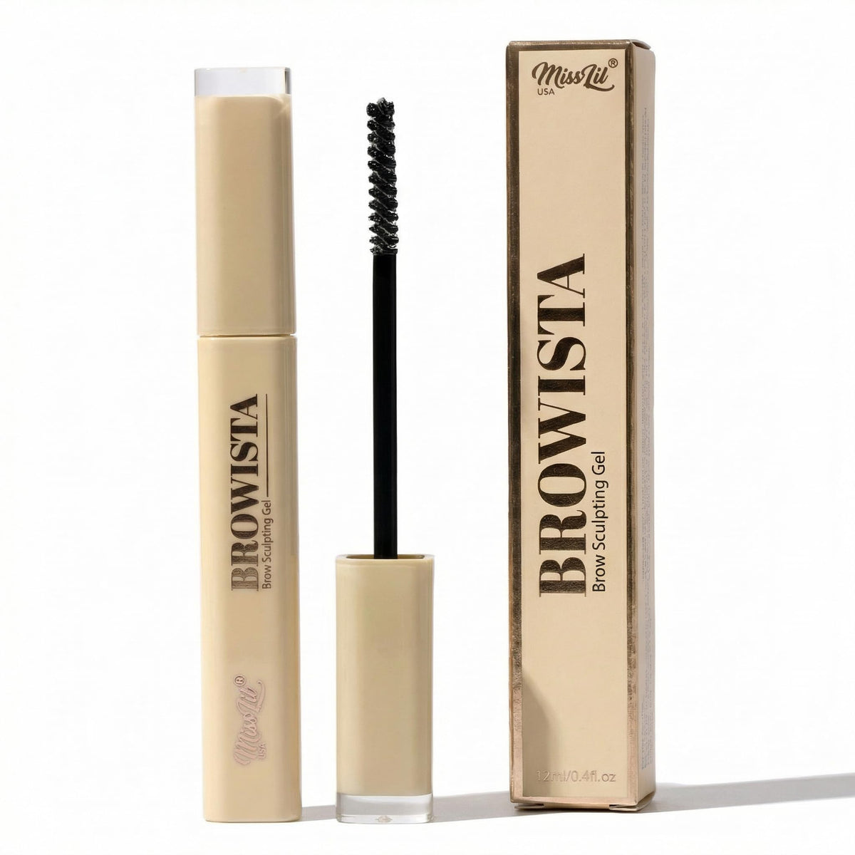 Miss Lil USA front packaging shows clear brow gel and brand, professional hold