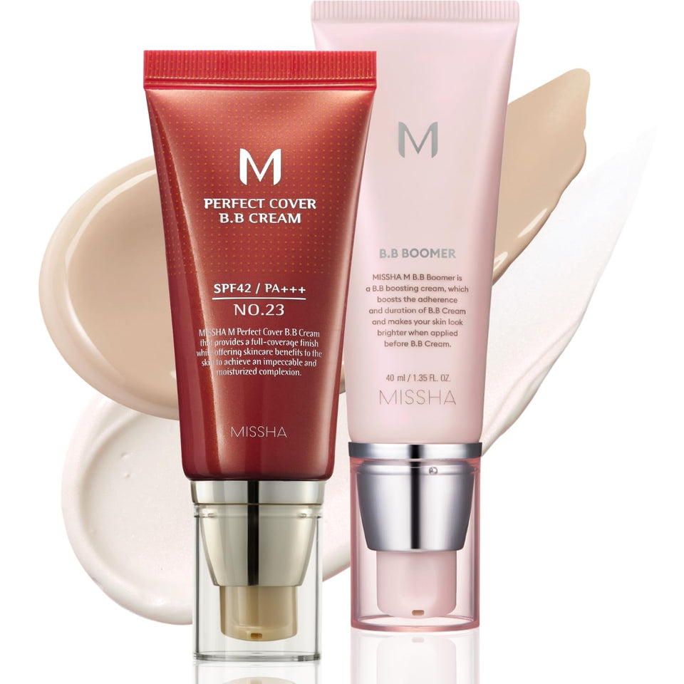 MISSHA kit flatlay showing BB cream and Boomer primer, quick routine ready