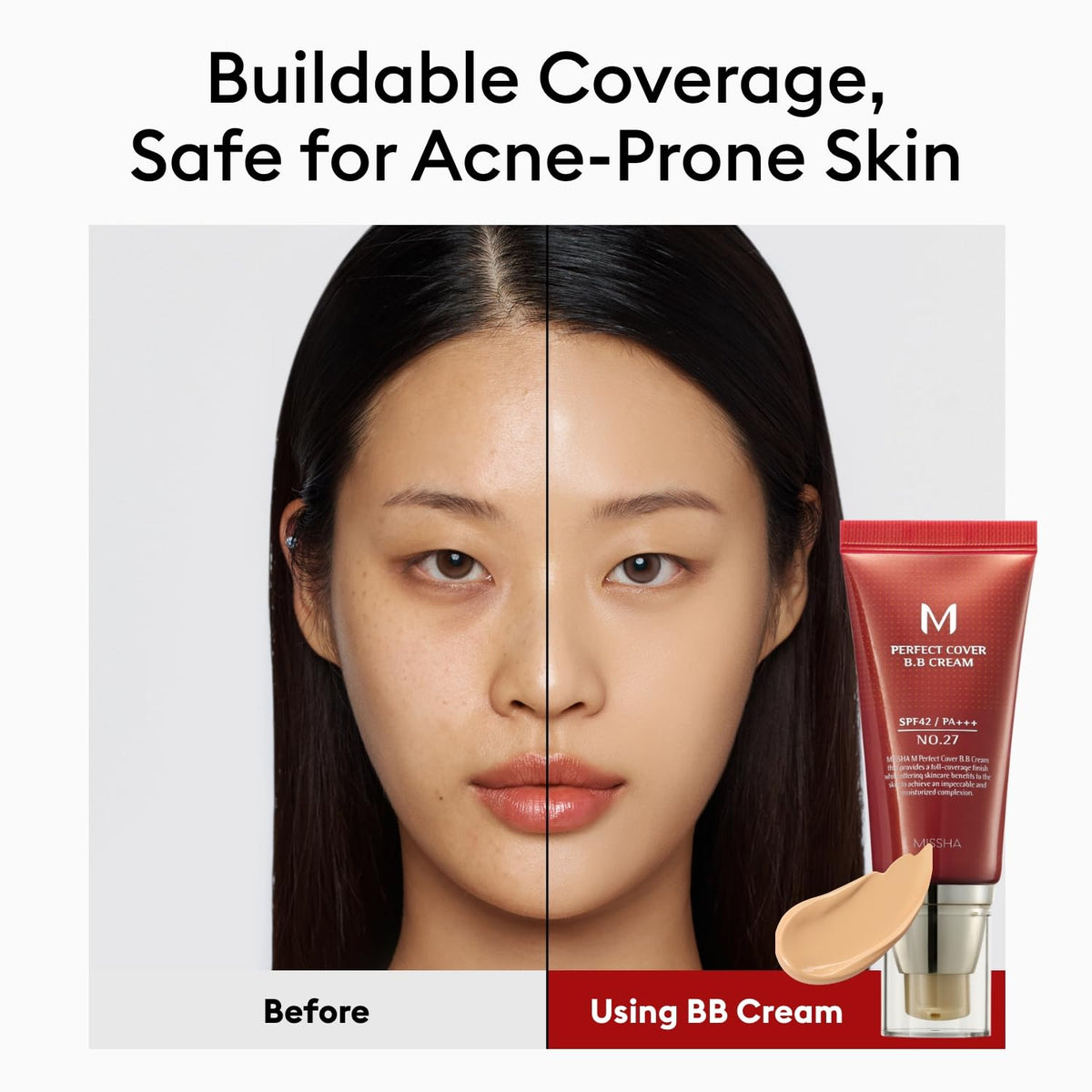 MISSHA closeup of SPF label highlighting SPF 42 PA+++ protection benefit
