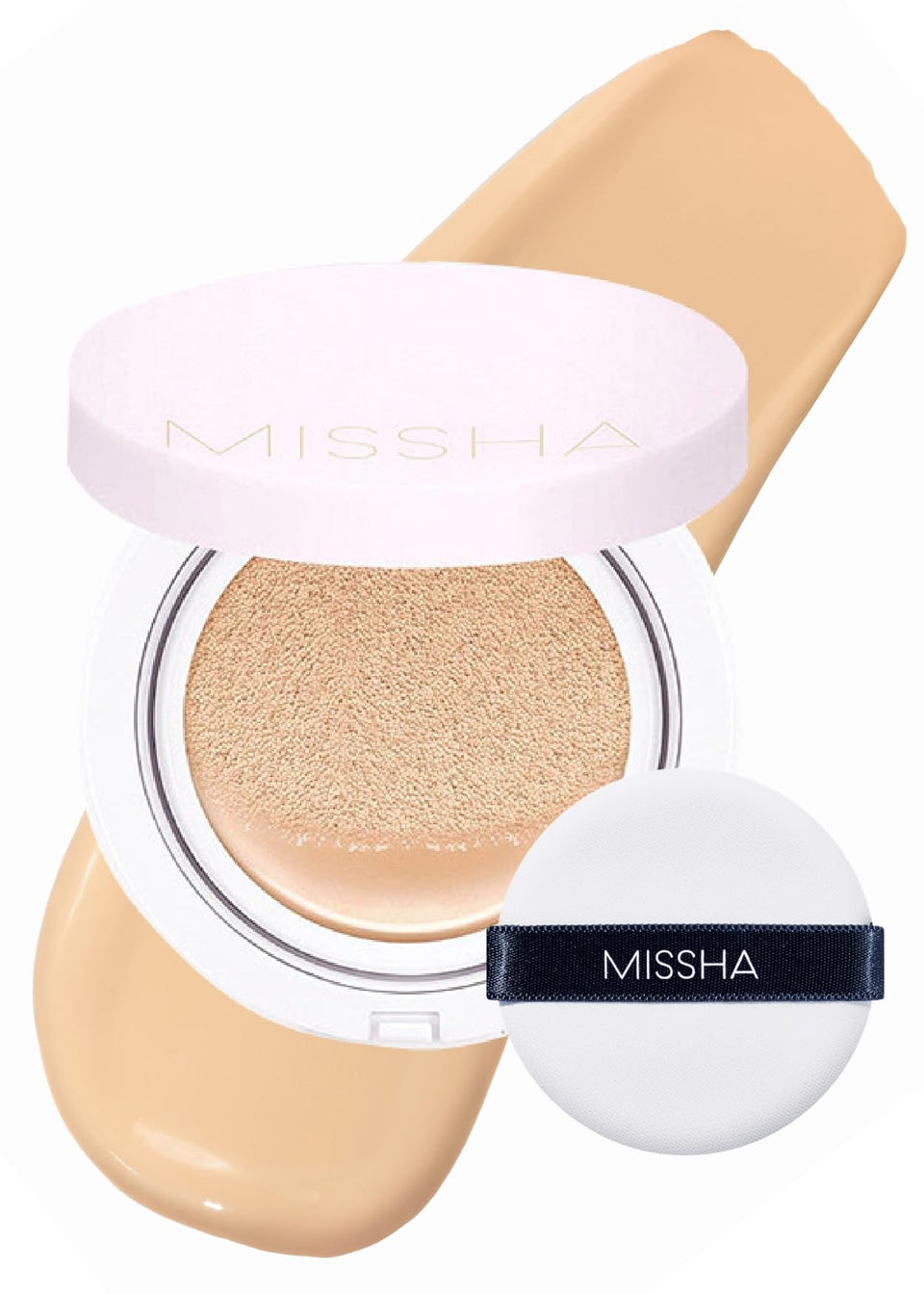 MISSHA compact front view showing sleek case and shade label for easy identification