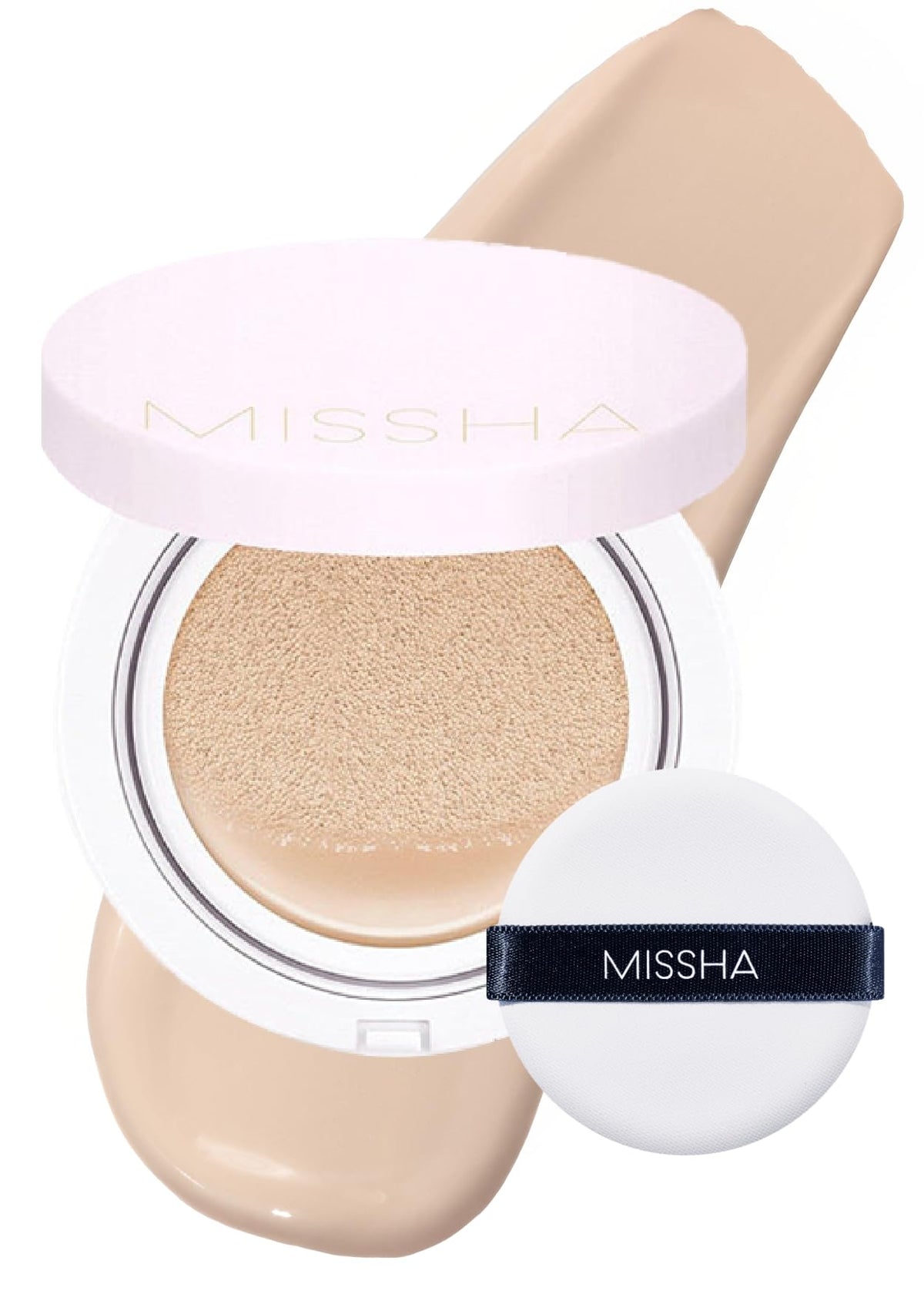 MISSHA compact front view showing sleek packaging and portable design benefit