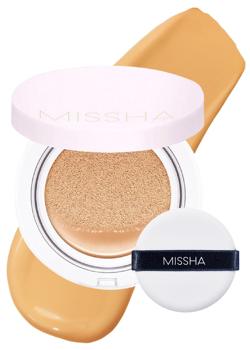 MISSHA compact front view showing sleek case and brand logo, easy portability
