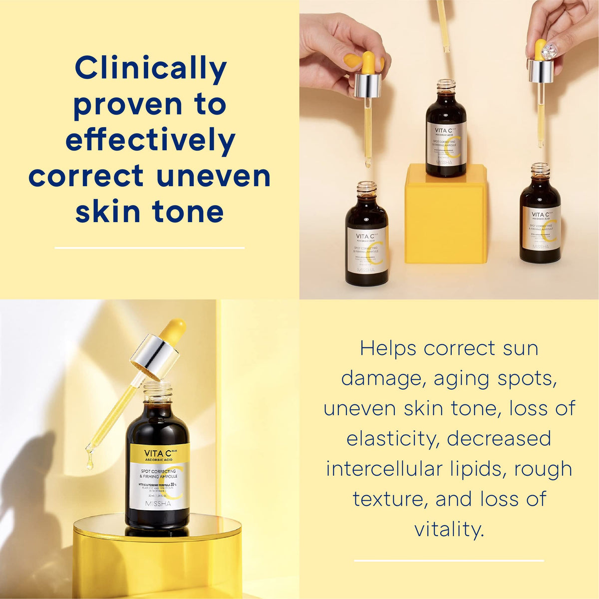 MISSHA ampoule next to a 30ml reference object showing true product size