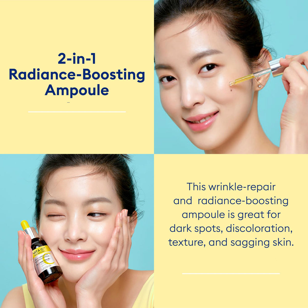 MISSHA applying ampoule on face illustrating targeted spot treatment and glow