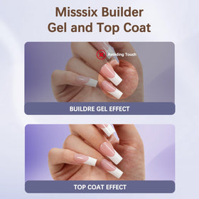 Misssix applying builder gel to French press-on nail to prevent chipping