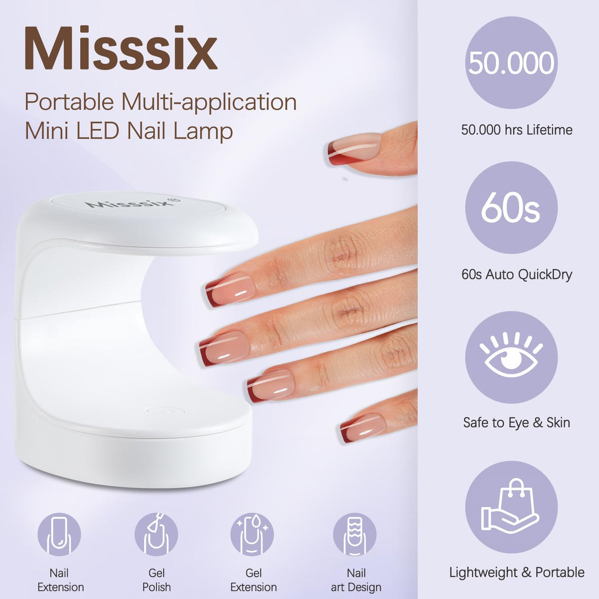 Misssix finished French manicure on hand showing wearable style