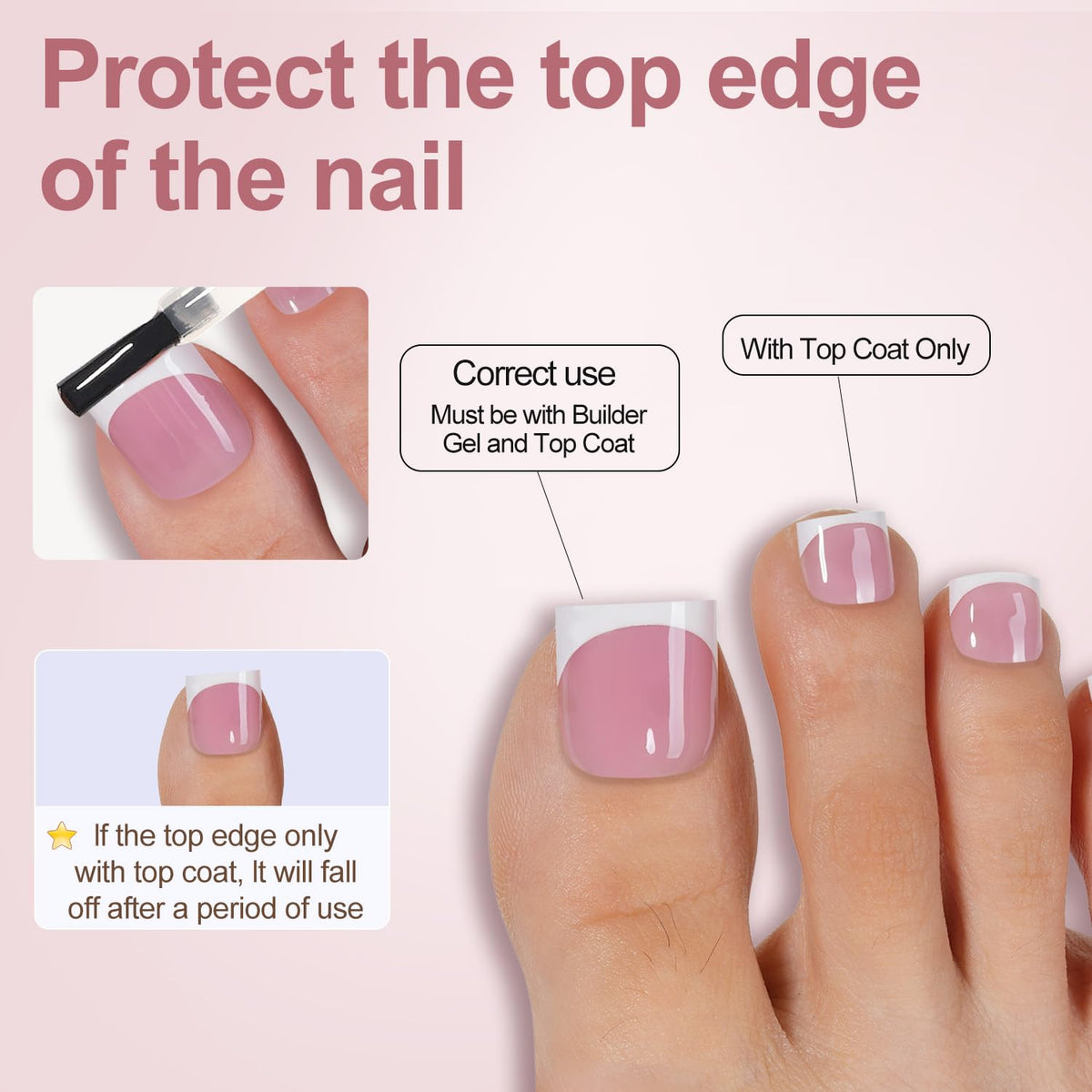 Misssix toe nail next to a hand for scale showing true size and application convenience