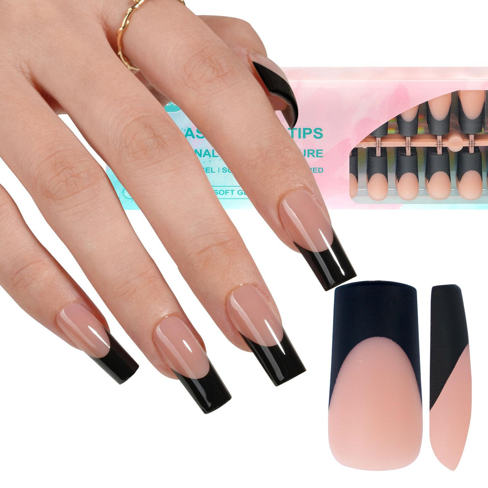 Misssix front packaging showing 240 black French gel nail tips and benefits