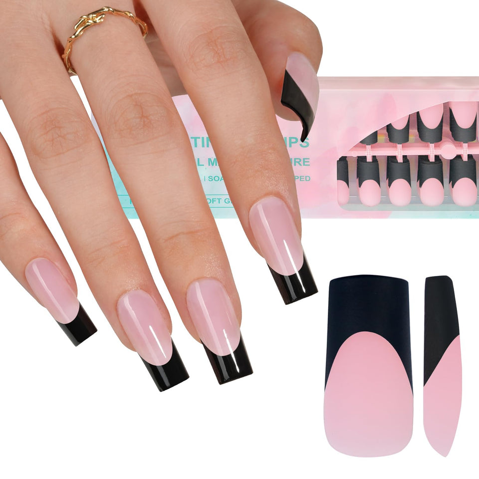 Misssix front packaging showing 240 black French gel nail tips and clear labeling to identify set benefits