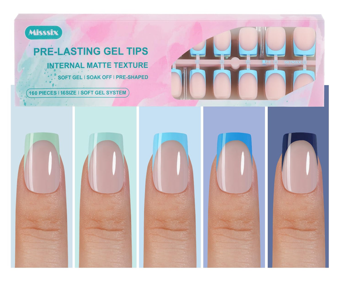 Misssix front packaging showing blue French-tip set and contents for easy selection