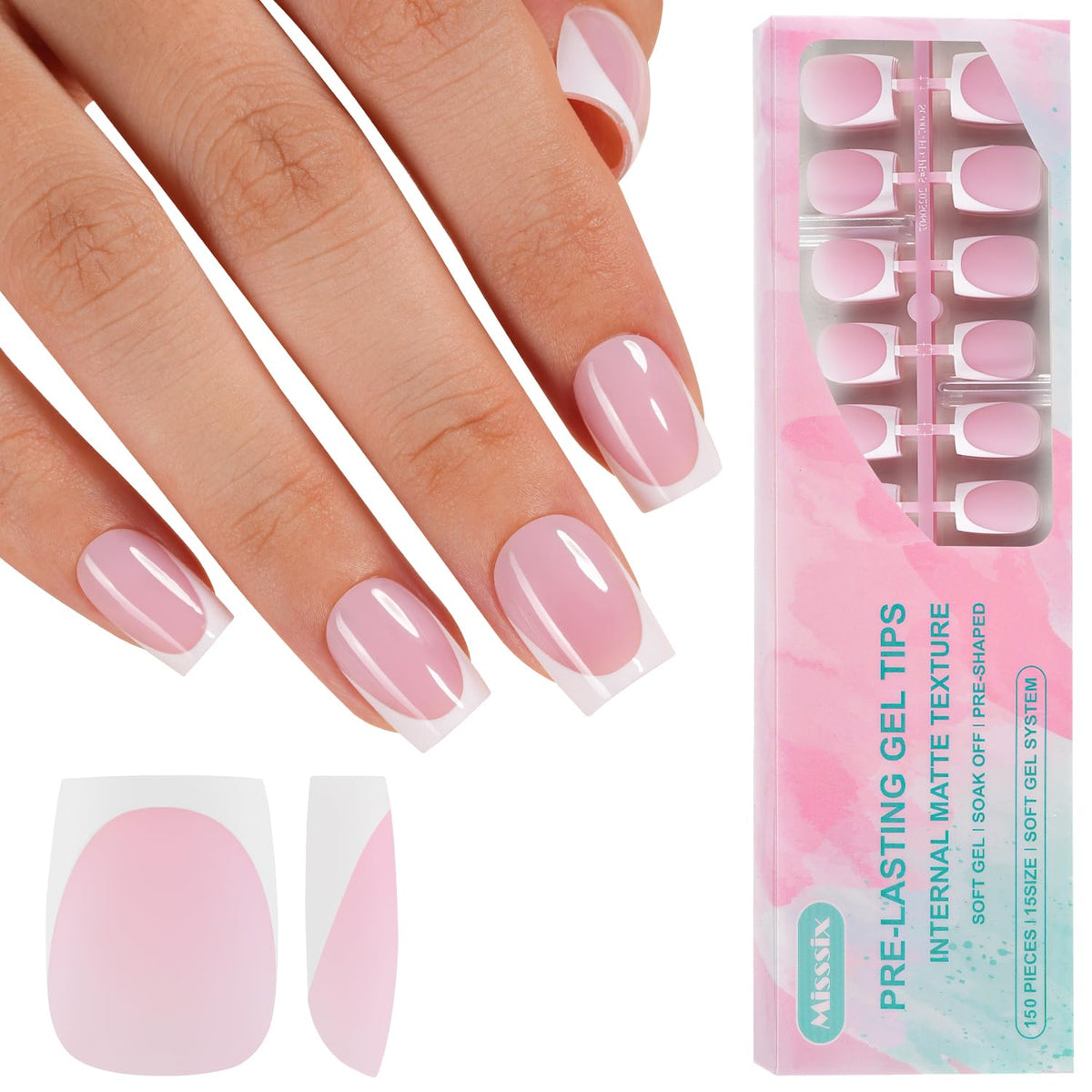 Misssix front packaging showing 150-piece French tip set and quick application benefit