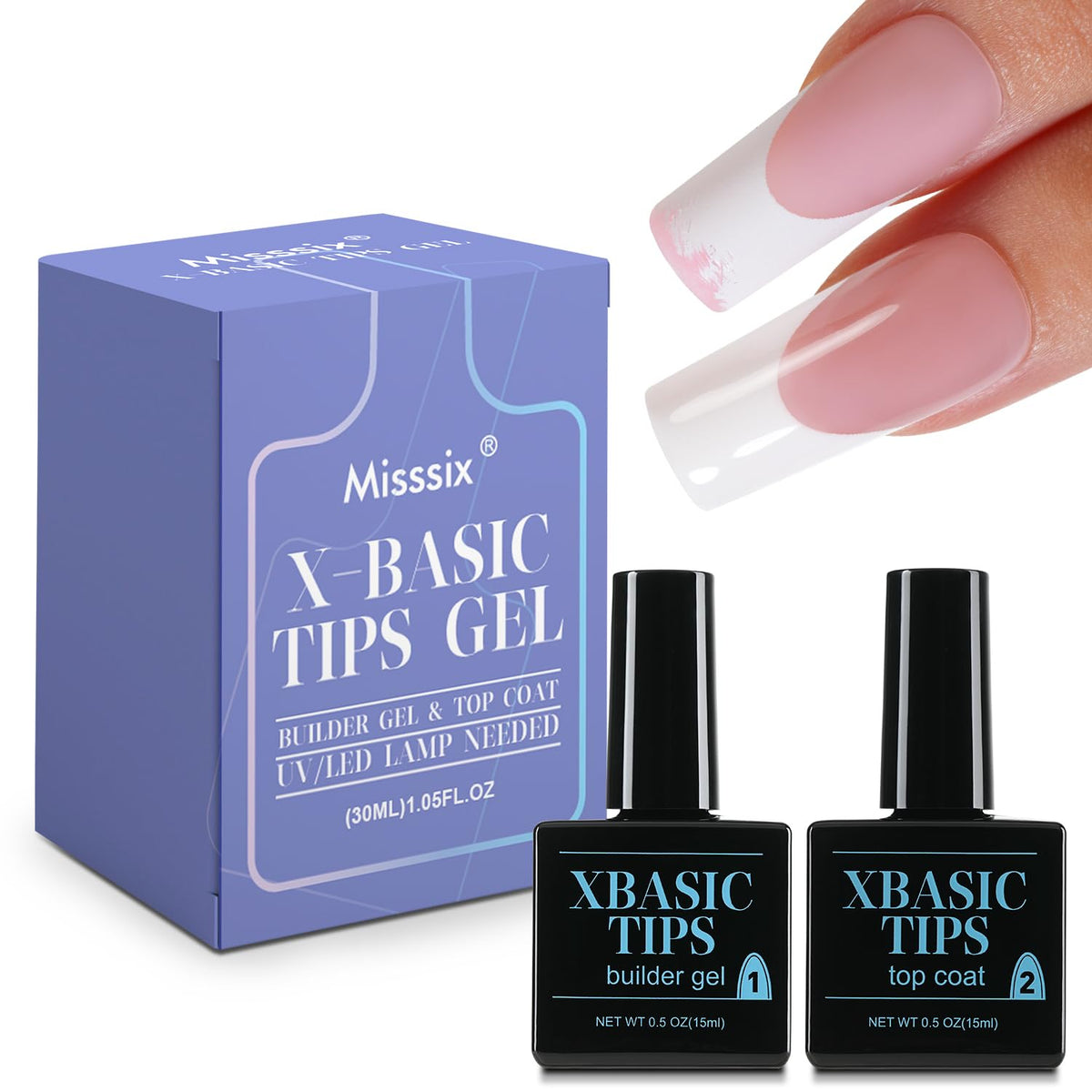 Misssix front packaging of XBASICTIPS duo showing both 15ml bottles and benefits