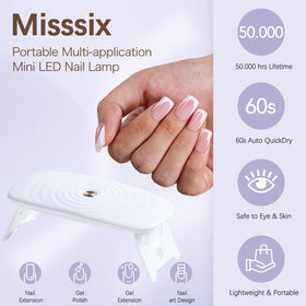 Misssix hand wearing applied short square French tips showing polished salon finish