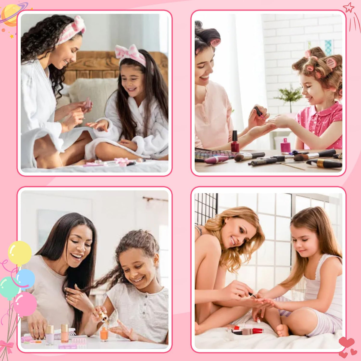 Misssix nails in a party setting on table, fun for birthdays and dress-up
