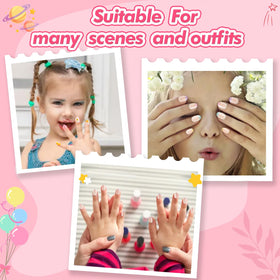 Misssix nails applied on a child's hand, comfortable fit and playful look