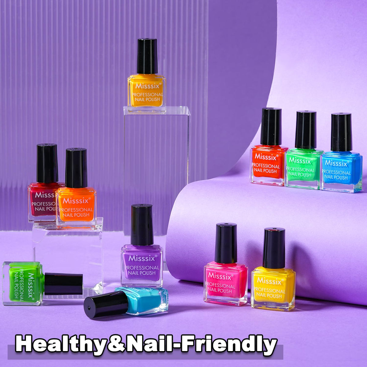Misssix polish swatches on a fan illustrating shade variety for easy color choice