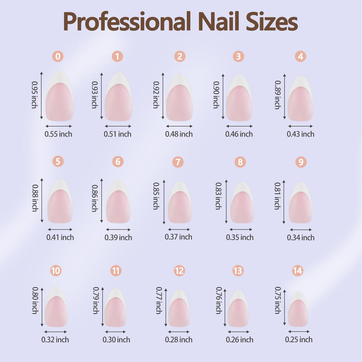 Misssix display of 15 sizes laid out, ensuring precise fit for every nail