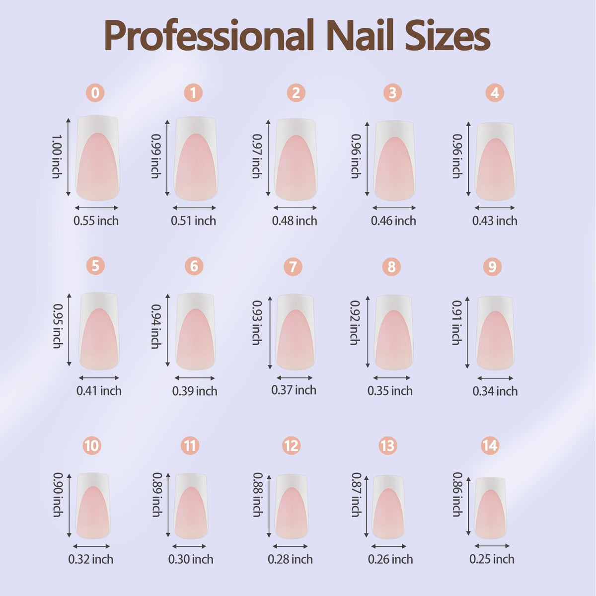 Misssix 15 sizes laid out to show selection and fit options for each nail