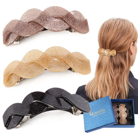 Mistofu front packaging showing three glitter barrettes and gift box, stylish presentation