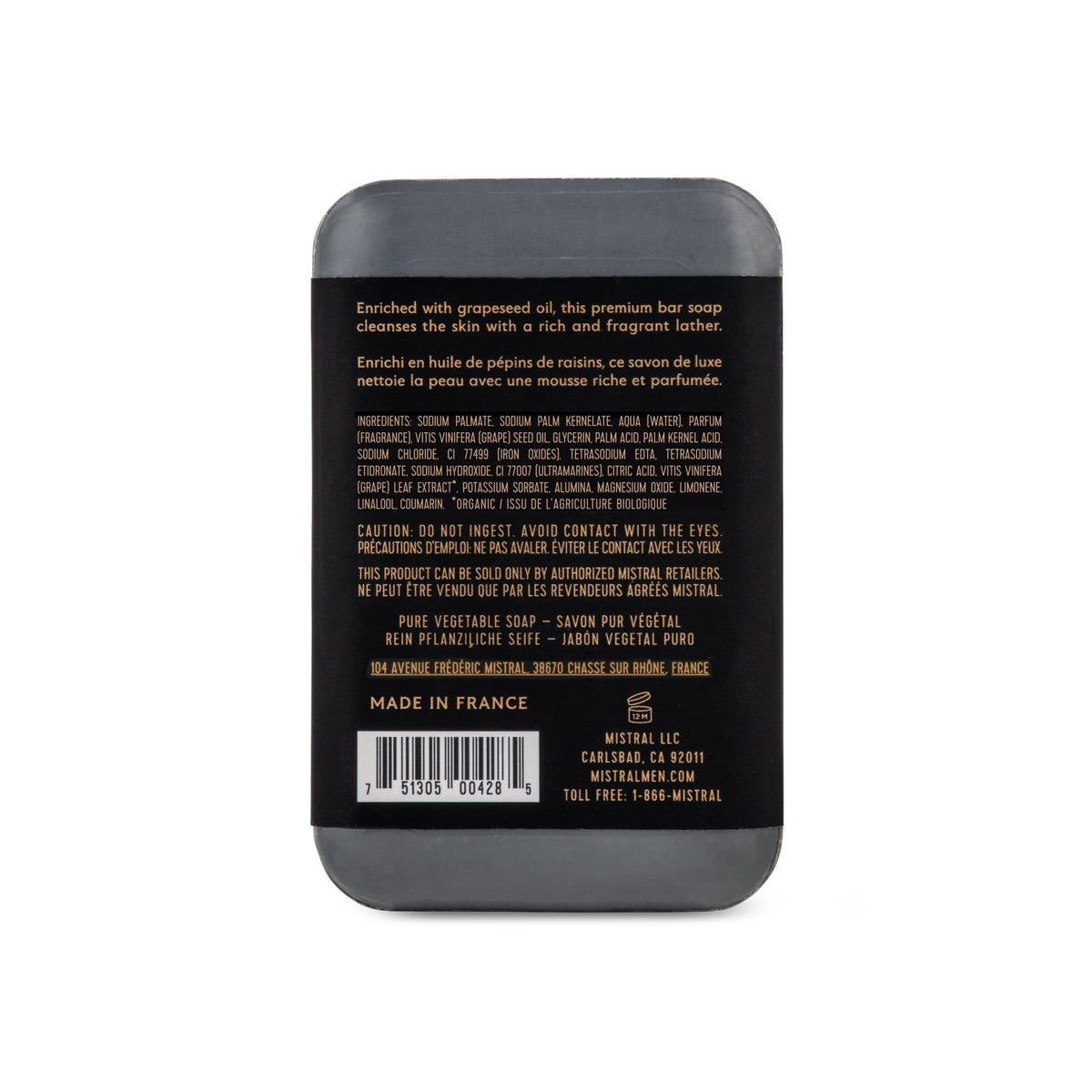 Mistral black amber close-up of smooth triple-milled texture for durability
