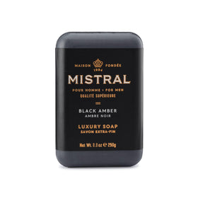 Mistral black amber front packaging showing brand and fragrance benefits