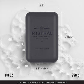 Mistral black amber rich lather in hand demonstrating moisturizing foam