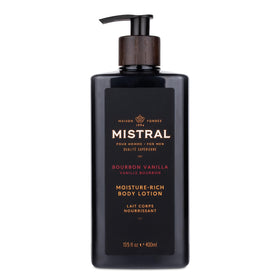 Mistral bottle front packaging showing bourbon vanilla scent and benefits