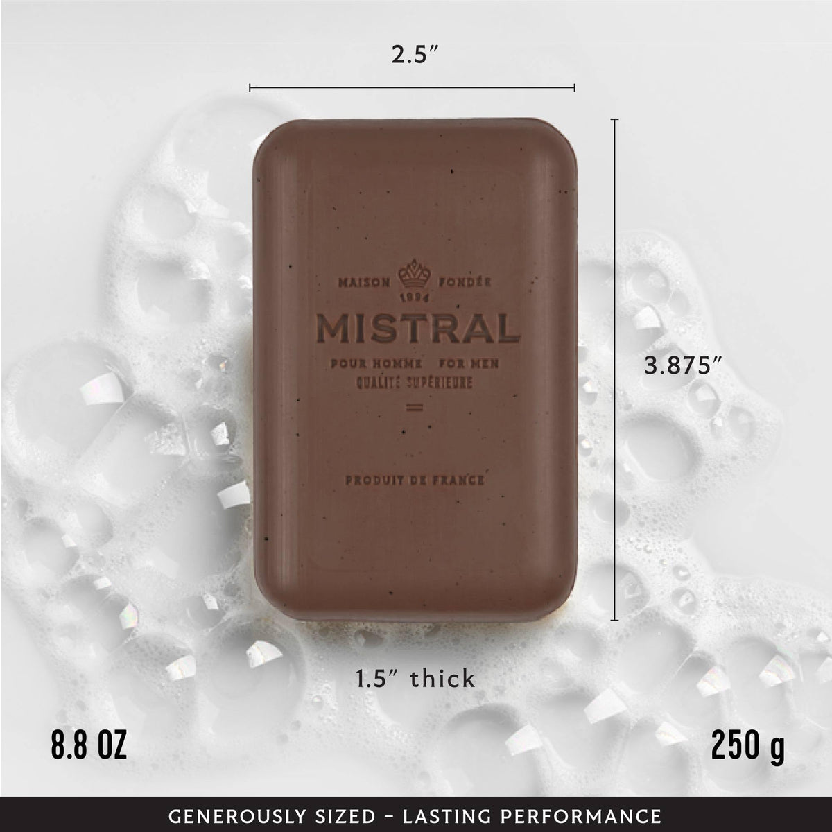 Mistral textured bar close-up showing firm triple-milled surface for durability