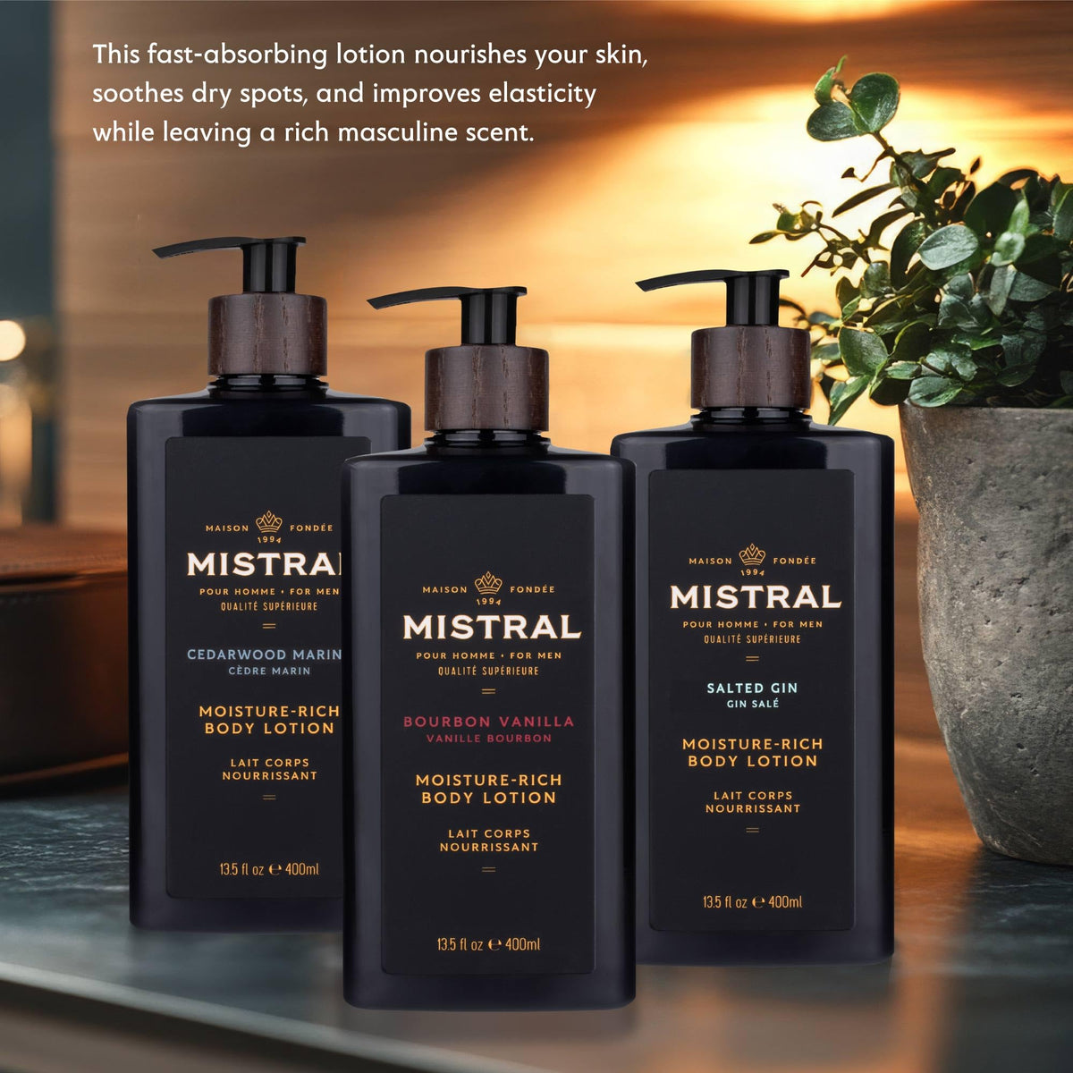 Mistral lotion texture close-up demonstrating lightweight, fast-absorbing feel