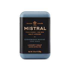 Mistral front packaging showing cedarwood marine scent and benefits