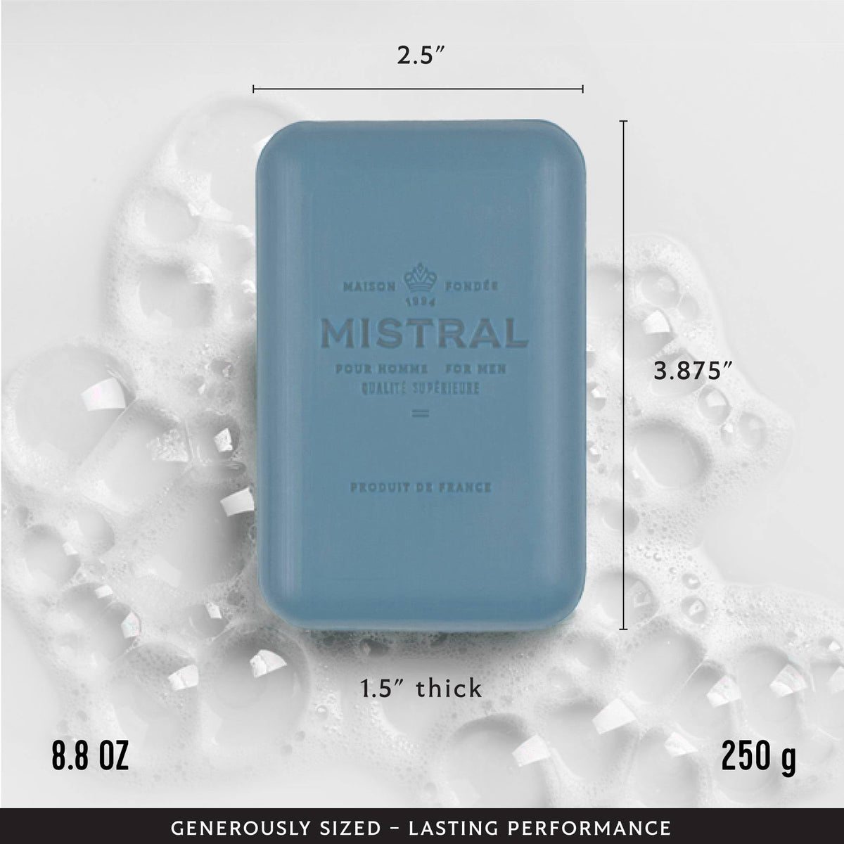 Mistral lather in hand demonstrating rich foam and moisturizing feel