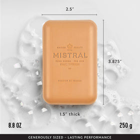 Mistral lather in hand demonstrating creamy foam and moisturizing feel