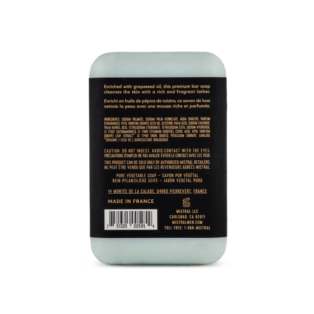Mistral close-up of triple-milled soap texture highlighting dense formulation