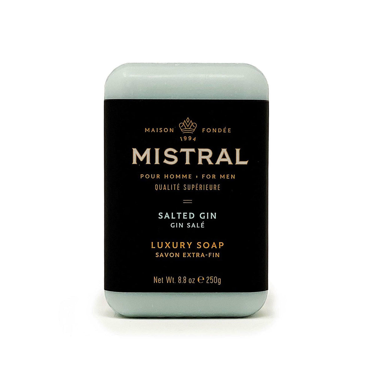 Mistral front packaging showing large 8.8 oz bar and brand benefit