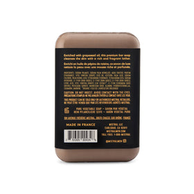 Mistral teak wood close-up texture of triple-milled soap, long-lasting feel