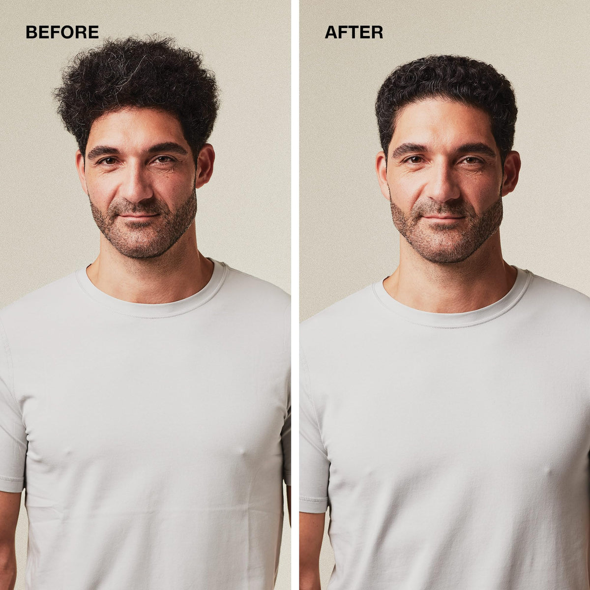 MITCH before and after on fine hair showing thicker-looking styled results